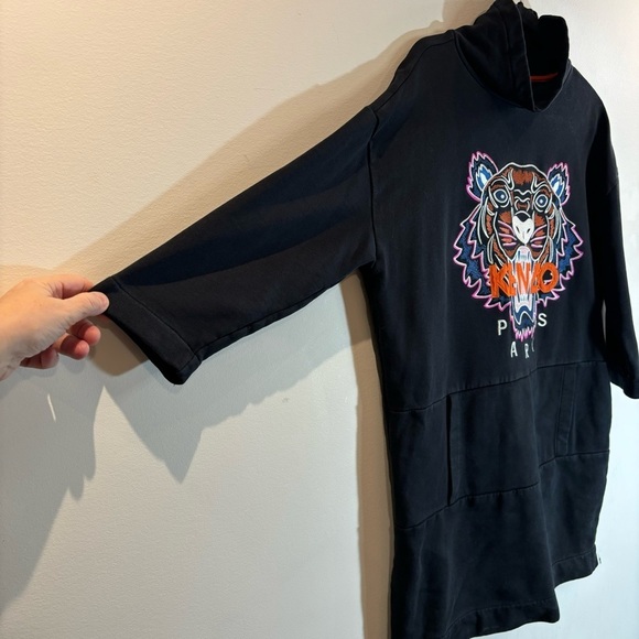 KENZO Sz M Embroidered Tiger Long Line Funnel Neck Front Pocket Sweatshirt Top - Picture 5 of 7